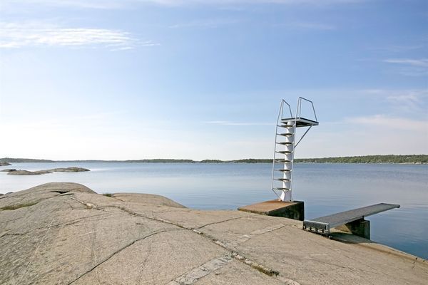 Badklippor vid havet 700m från stugan