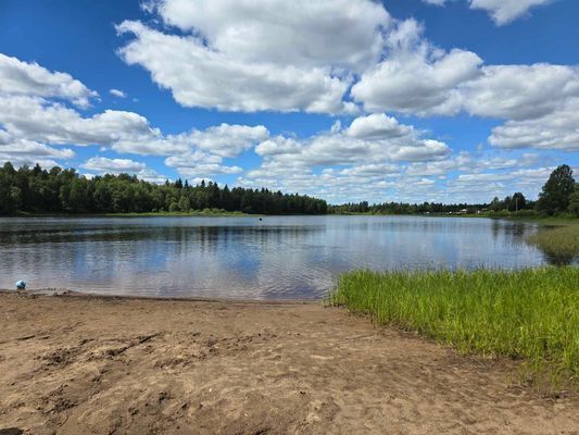 Badplats några få promenadminuter från stugan