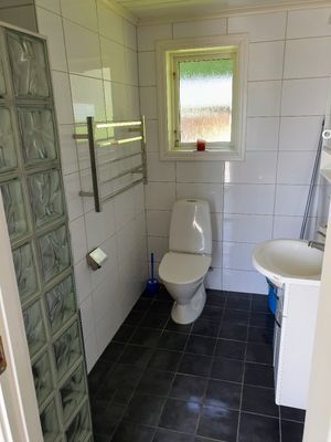 Badrum med dusch och wc